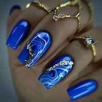 Short Medium fake nails for women girls gradient blue purple colors full cover square nail tips press on false nail art set