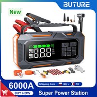 BUTURE 6-in-1 Auto-Starthilfe Reparaturwerkzeuge Luftkompressor 160PSI 26800mAh Startgerät Tragbares Auto-Pannenhilfe-Set