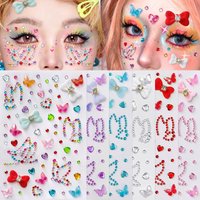 6pcs/Set Colorful Butterfly Face Makeup Diamond Patch Dazzling Bow Gems Festival Tattoo Stickers Women Rhinestone Decoration