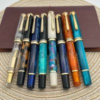 Admok M800 Pen Sky Blue Acrylic Piston Fountain Pen Bock Schmidt Nib F M B 0.5 0.7 1.0MM Nib Golden Clip Writing Office Gift Pen