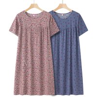 Summer Middle-Aged and Elderly Cotton Silk Short-Sleeved Nightgown Women's Pajamas Homewear Thin Section Loose Homewear Dresses