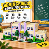 3500PCS MOC Creative Anime Springfield Elementary School Building Blocks Set Street View Classic Town Schoolhouse Modular Architecture Model Bricks DIY Assembly Puzzle Toys Gift for Adults Gift Home