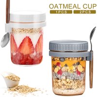 Bocal à démontrent d'avoine hermétique avec couvercle et cuillère, récipient pour petit-déjeuner, tasse portable, bocaux à large bouche Mason pour salades et céréales, 10oz