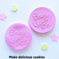 Baby Girl Boy birthday Acrylic Cookie Embosser, Baby Feet Fondant Stamp Mold, Cake Mould Baking Tool Sugarcraft Mould