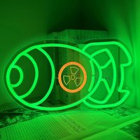 Eye Shaped Neon Sign Green Glow Orange Radiation Design Scientific Style LED Light for Home Office Library Bar Decor Art Gift