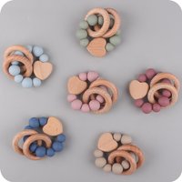 New Baby Products Made of Beech Cartoon Love Soothe Baby Silicone Bite Grinding Beech Wood Toys Baby Accessories Bebes teether