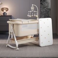 Baby Crib , Portable and Adjustable, Foldable, Includes Mattress, Wheels, Storage Basket, Mosquito Net, and Changing Table