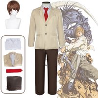 Kostium cosplay Anime Death Note Yagami Light: beżowa marynarka, koszula, spodnie, krawat, peruka, garnitur. Idealny na Halloween, imprezy tematyczne, cosplay, codzienne noszenie.