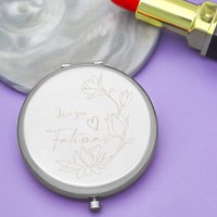 1PC Beauty Flower Custom Name DIY Sliver Pocket Mirror Birthday Gift
