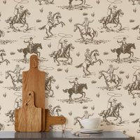 Kid Cowboy Wallpaper, West Texas Wall Mural, Peel and Stick / Non-woven Wall Paper Farm House Horse Wallpaper, Brown Wallpaper