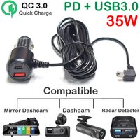 5V 3A Type-C USB QC3.0 Quick Car Charger with Micro Mini Type-C Port for Car Dash cam Radar Detector GPS Camera DVR 3.5Meters