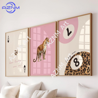 3pcs/set "How Lucky Are We" 8 Ball Pink Leopard Cheetah Canvas Print Poster Modern Minimalist Art Prints Living Room Home Decor