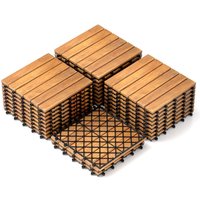 27 Pcs Decking Tiles, 30 x 30cm Acacia Hardwood Interlocking Floor Tiles, Cuttable Deck Tile for Indoor Outdoor Patio Garden Ba