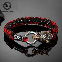 Bracelets de survie loup d'odin rétro nordique pour hommes Viking Geri & Freki, corde paracorde en acier inoxydable, bijoux d'extérieur faits à la main