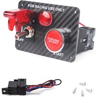 True Carbon Fiber 12V LED Toggle Ignition Switch Panel Engine Start Push Button Set Universal for 12V Power Speediness & Racing