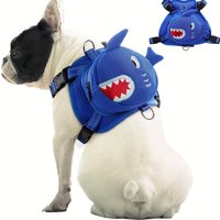 Dog Backpack Harness No-Pull Dog Backpack with D-Ring for Small Medium Dogs Cute Shark Self Carrier for Pet Adjustable Traveling