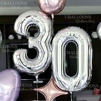 40Inch Mirror Silver Number Birthday Balloons Metallic Silvery Number Foil Balloons for Birthday Graduation Anniversary Decor