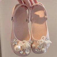 Elegant Pearl Rhinestone Flower Ballet Flat Woman Spring EVA Soft Sole Outer Wear Pink Mary Jane Shoes Platform Breathable Clogs