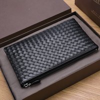 Large Capacity Leather Men's Handbag Woven Calfskin Mobile Phone Bag Business Commuter Shoulder Bag Square Shape Pure Color