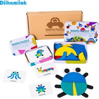 Geometric Shapes Wood 3D Puzzles for Kids Tangram Jigsaw Montessori Games Children Wooden Educational Toys with Box