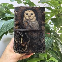 Vintage Barn Owl Embossed PU Leather Notebook Retro Dark Gothic Travel Journal With Feather Pendant Tie Rope Mystical Witchcraft