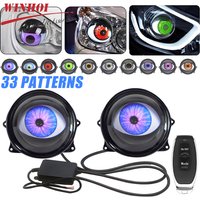 5D Lens Dynamic LED Demon Eyes with Wireless Control 3Inch Evil Eyes 33 Patterns LED Headlight Decoration Auto Accessories