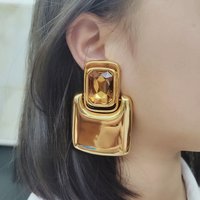 Vintage Exaggerated Metal Square Geometric Crystal Large Earrings for Women European American Personality Party Heavy Jewelry