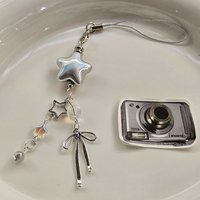 1pcs Cellphone Lanyard Keychain For Phone Style Metal Silver Star Bow Pendant Phone Charm Strap Sweet Cool Girl Pendant