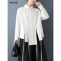 Cotton Oversized Asymmetrical White Vintage Shirt Women New Lapel Long Sleeve Loose Casual Blouse Top Clothes Spring Autumn 2025