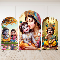 Custom 2-Sided Indian Yashoda and Krishna Arch Wall Backdrop Kids Birthday Party Bridal Shower Chiara Arched Background Decors