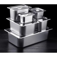 304 Stainless Steel 1/9 1/6 1/4 1/3 1/2 Food Pan Thickened Easy To Clean GN Pan with Lid Rectangular Tray Basin Chafing Buffet