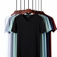 M-5XL Men's Ice Silk T-Shirt V-neck Quick Dry Seamless Short Sleeve Shirt Summer Male Casual Thin Solid Color Tees Undershirt