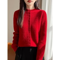 Autumn Winter 100% Pure Wool Cardigan Sweater Women's Soild Single Breasted Basic Long Sleeve Tops Cashmere Knit Coats High-end