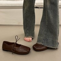 Women's Lace-Up Mary Jane Spring/Autumn Flats - Square Toe Single Strap Shallow Cut Flats, Flat Sole Comfortable Ballet Shoes