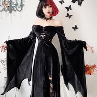 Black Lolita Vintage Halloween Costume Vampire Bride Cosplay Costume Long Sleeve Gothic Witch Death Dress Party Clothing Anime