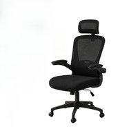 Ergonomic Mesh Office Chair, High Back Computer Desk Chair with Adjustable Headrest & Lumbar Support, Flip-up Armrests, 330 lbs Capacity Swivel Task Chair for Home Office Study, Black and Grey