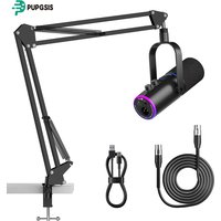 XLR/USB Gaming Microphone Kit: Dynamic PC Mic for Streaming Podcasting, Mute Button, Reverb Effects, RGB Computer Mic with Arm