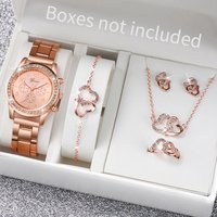 6PCS/Set Women's Watch Fashion Rhinestone Stainless Steel Band Quartz Watch Jewelry Set Reloj Mujer (Without Box)