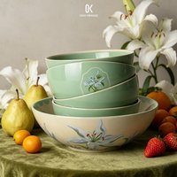 French Vintage Ceramic Salad Bowl Pastoral Floral Dessert Fruit Bowls Microwave Dishwasher Safe Tableware Kitchen Dinnerware
