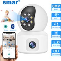 Caméra WiFi Smar 6MP avec double écran Audio bidirectionnel moniteur bébé caméras IP PTZ intérieures Surveillance CCTV sécurité à domicile ICSee