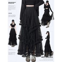 Vintage Gothic Black Skirts Women Fairycore Grunge Lace Patchwork Trumpet Skirt Punk Streetwear Partywear Emo Alt Skirts