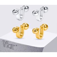 Vnox Minimalist New Balls Ear Buckle U-shape Earrings For Women, Geometric Beads Hoop Earrings, Trendy Ladies Party Gifts