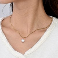 Fashion Round Pearl Pendant Necklace For Women Stainless Steel Chain Choker Necklaces Simple Daily Temperament Female Jewerly