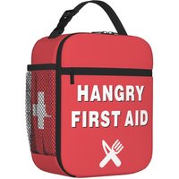 Funny Hangry First Aid Insulated Lunch Box-Emergency Snack Kit Portable Lunch Bag Reusable Lunch Tote for Women Men & Kids Gift