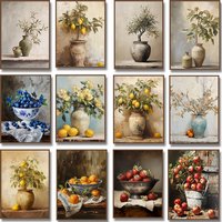 Lemon Tree in Antique Vase Canvas Painting Olive Tree Fruit Apple Poster Still Life Art Vintage Botanical Wall Home Decor
