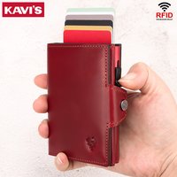 Nouveau porte-carte automatique en cuir véritable pour femmes, portefeuille avec blocage RFID, porte-carte de crédit, pinces à billets à la mode avec poche zippée
