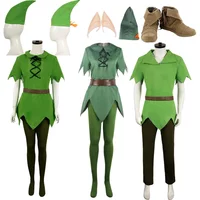 Fantasy Movie Peter Cosplay Jumpsuit Pan Costume Ears Belt Stockings Boots Hat Shoes Men Women Adult Outfit Halloween Party Suit