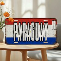 Paraguay National Flag Themed Aluminum Metal Sign Retro License Plate Style Wall Decor for Home Bar Office Man Cave Indoor Outdo