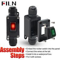 FILN KCD1 Waterproof Junction Box with Illuminated Rokcer Switch IP66 Outdoor/Marine Electrical Installations 12V 24V 110V 220V