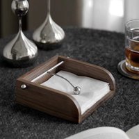 HeMu Premium Walnut Wood Napkin Holder with Metal Weighted Bar, Sturdy Tabletop Napkin Stand for Home, Cafe & Bar Decor